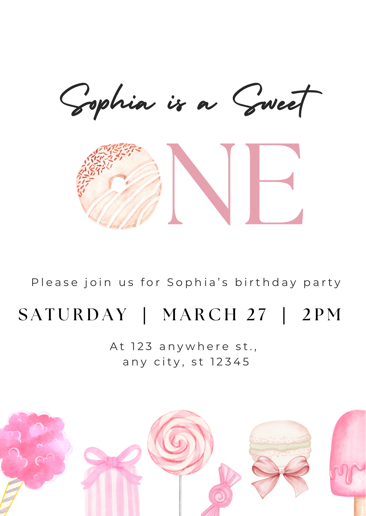 Sweet One pink candy | uitnodiging