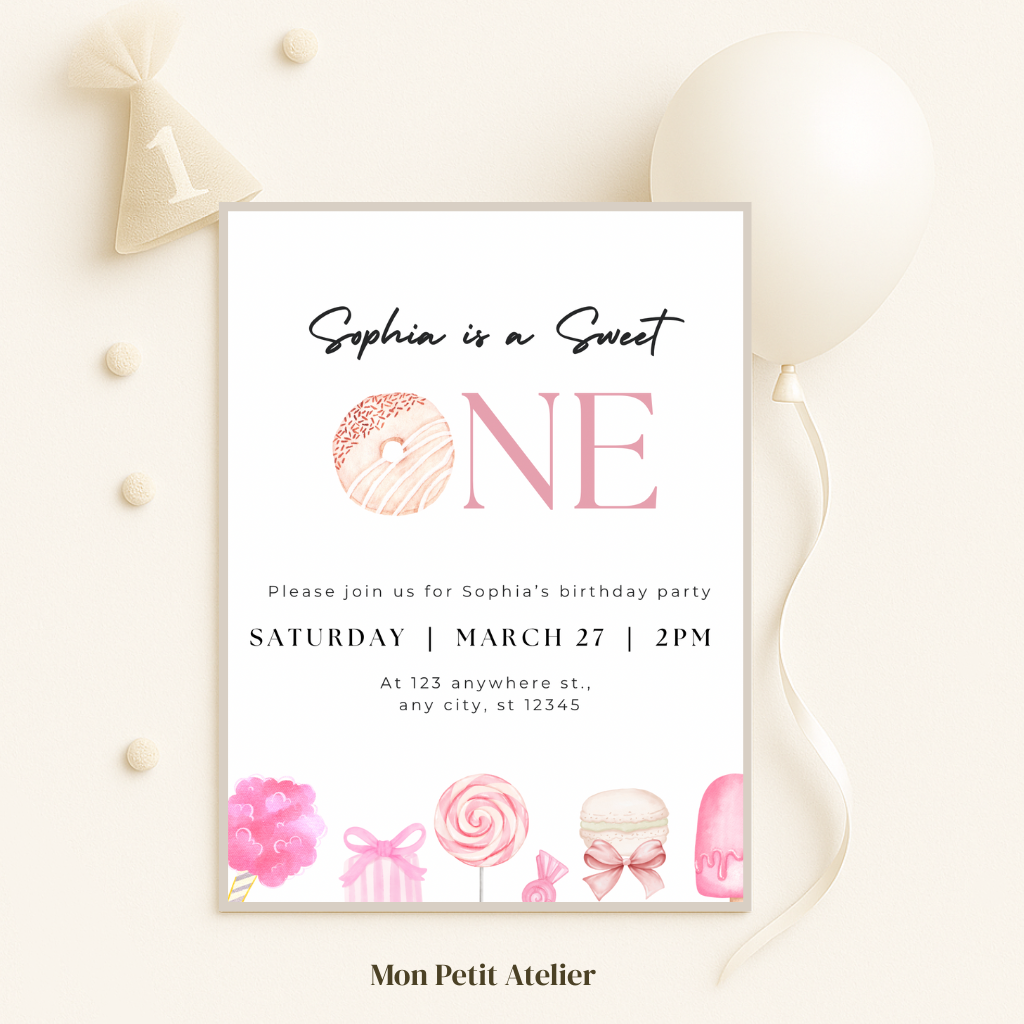 Sweet One pink candy | uitnodiging