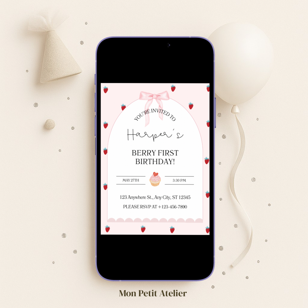 Berry First Birthday aarbei | uitnodiging