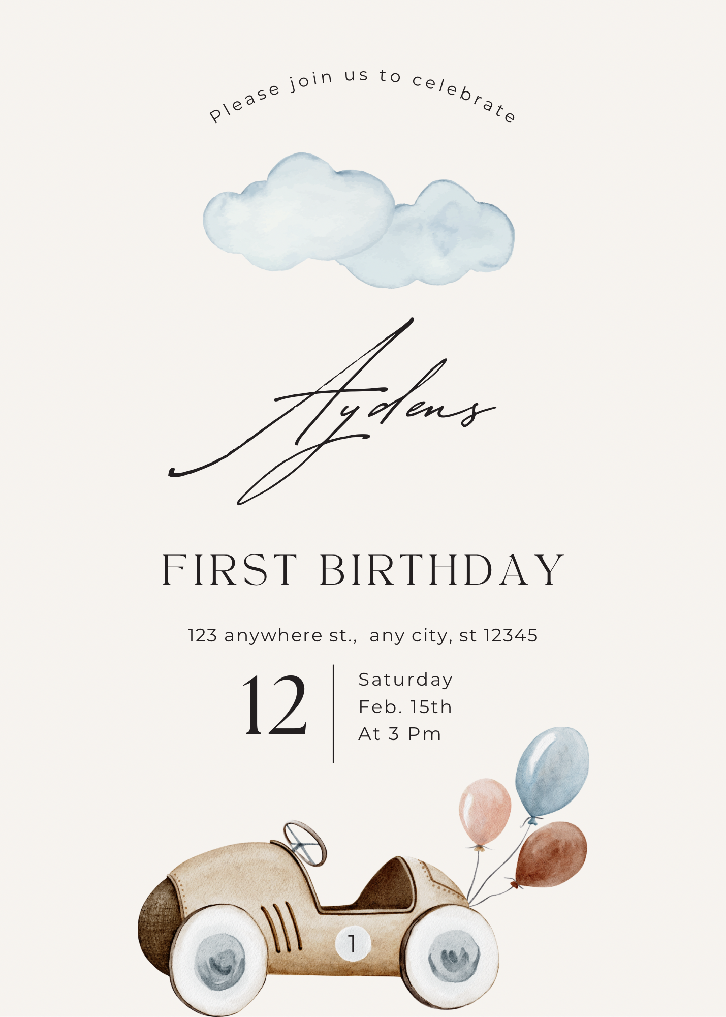 Retro auto beige | uitnodiging