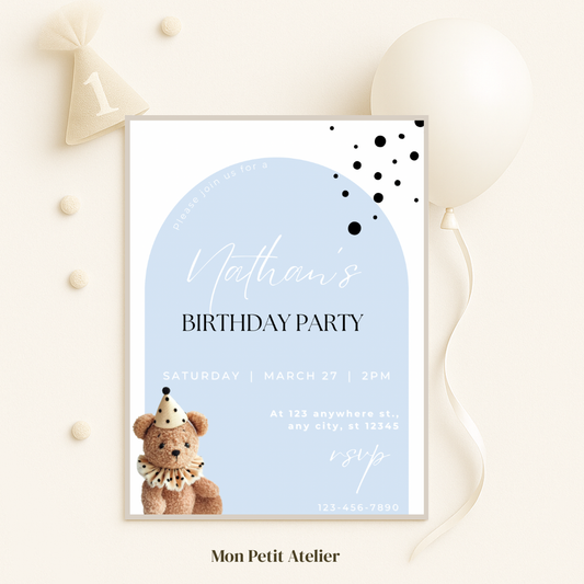 Licht blauwe feestbeer | uitnodiging