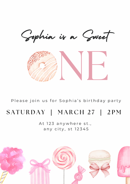Sweet One pink candy | uitnodiging