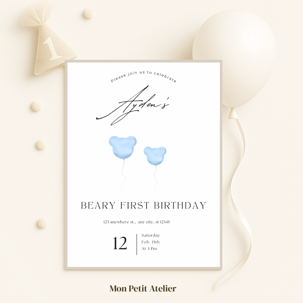 Beary First Bday  | uitnodiging
