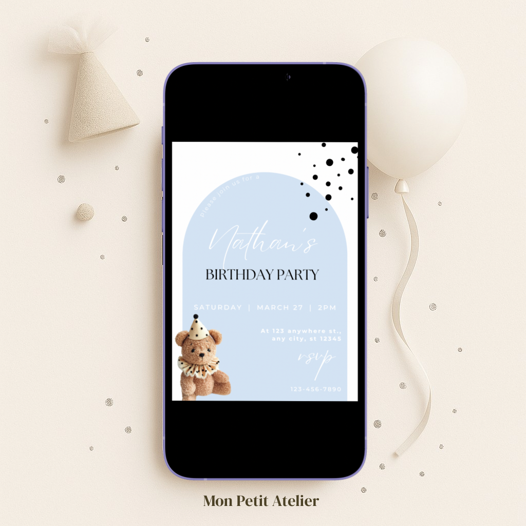 Licht blauwe feestbeer | uitnodiging