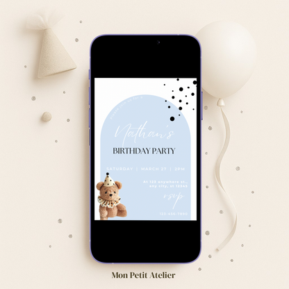 Licht blauwe feestbeer | uitnodiging