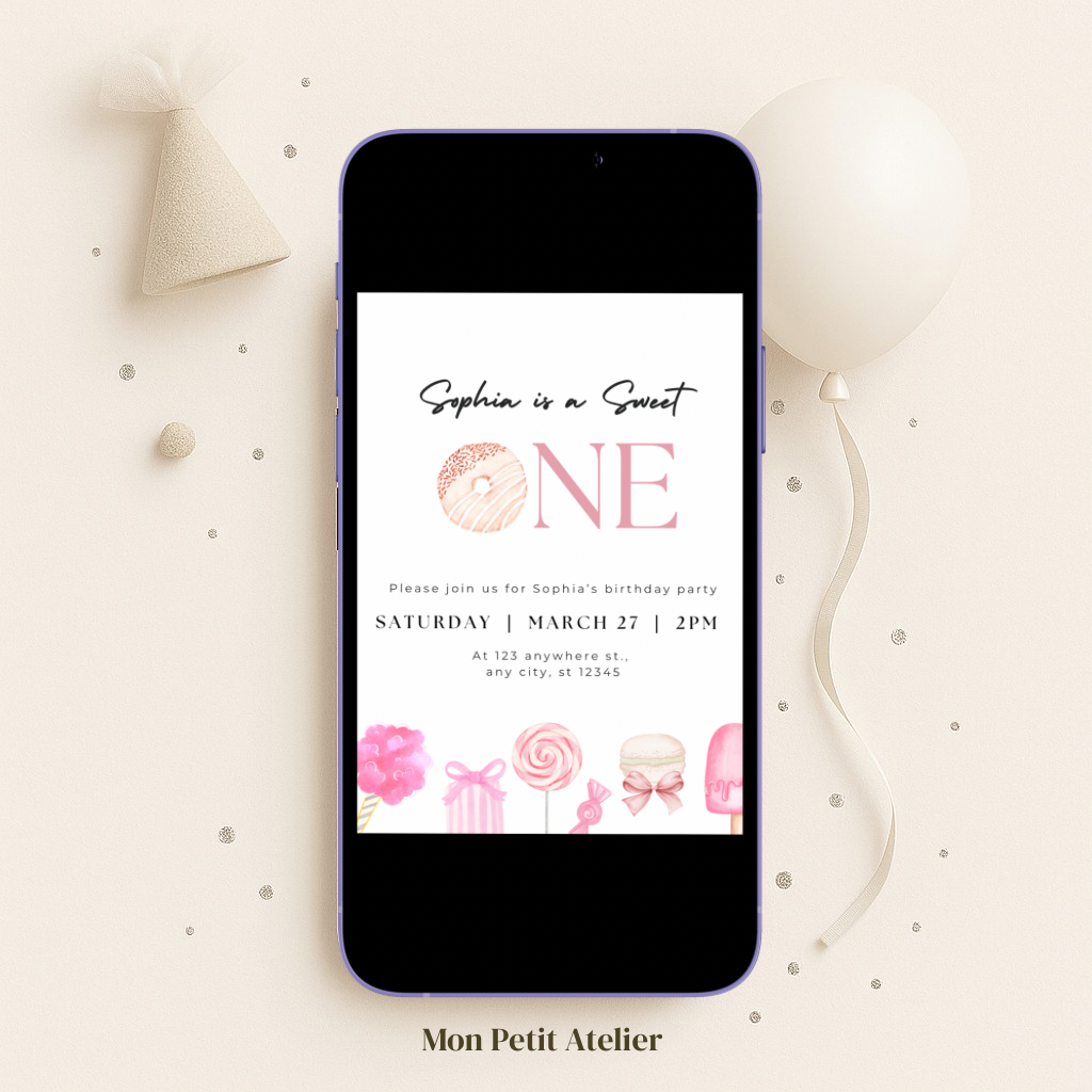 Sweet One pink candy | uitnodiging