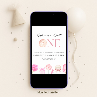Sweet One pink candy | uitnodiging