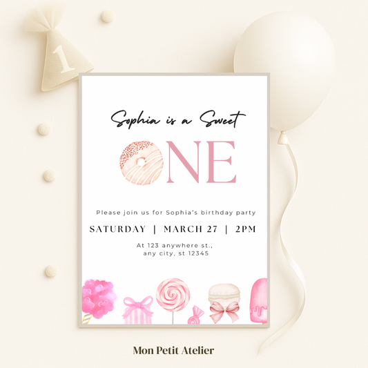 Sweet One pink candy | uitnodiging