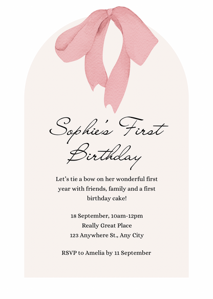 Roze strik | uitnodiging