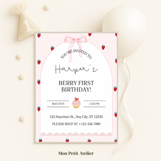 Berry First Birthday aarbei | uitnodiging