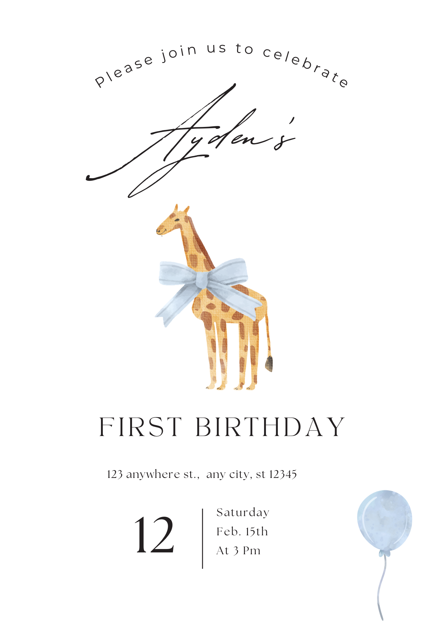 Girafje met strik | uitnodiging