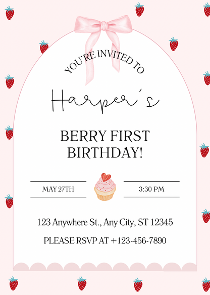 Berry First Birthday aarbei | uitnodiging
