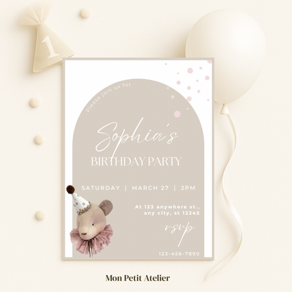 Beige feestbeer | uitnodiging