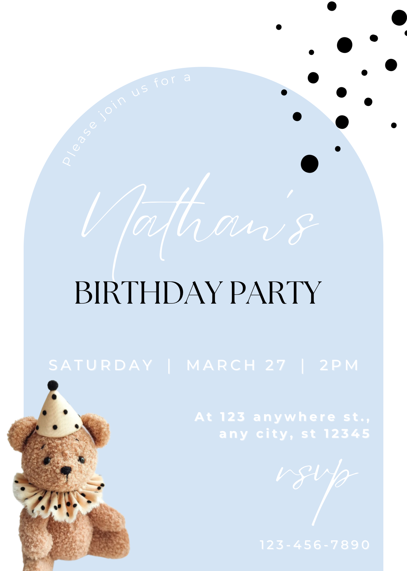 Licht blauwe feestbeer | uitnodiging